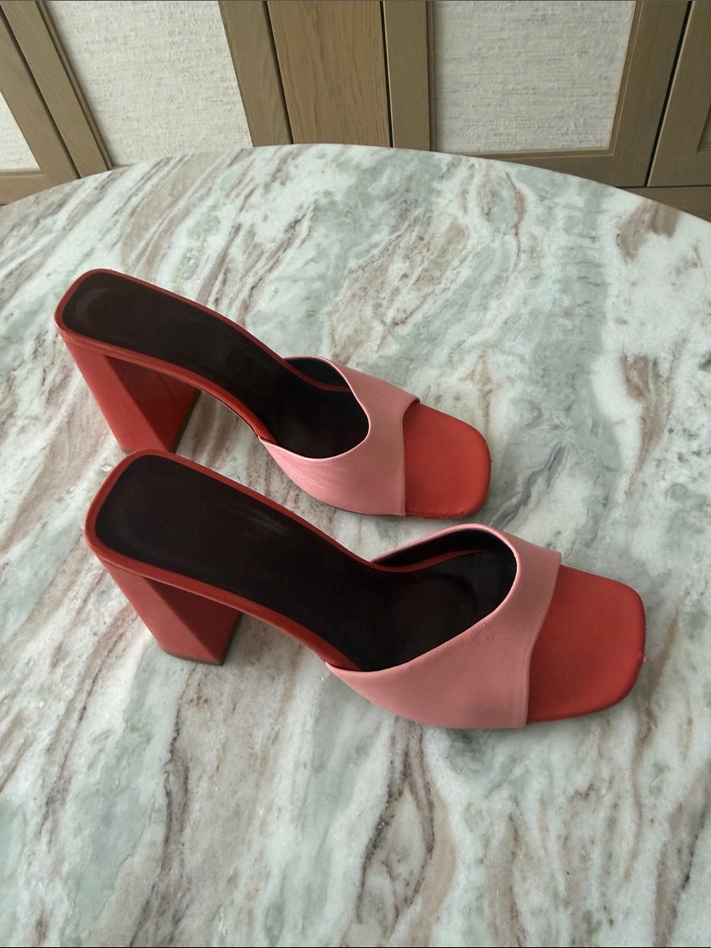 STAUD Pink and Coral Two-Tone Slide Heels - Picture 4 of 4